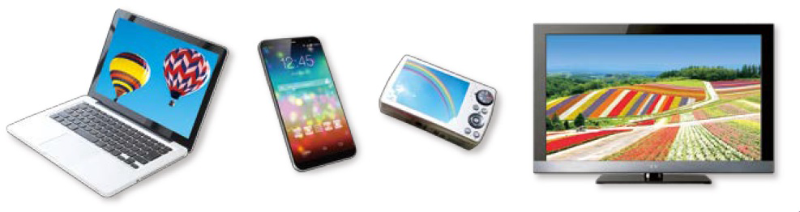図6：TV、スマートフォン、PC等の画面の液晶表示装置には偏光フィルムが使われている